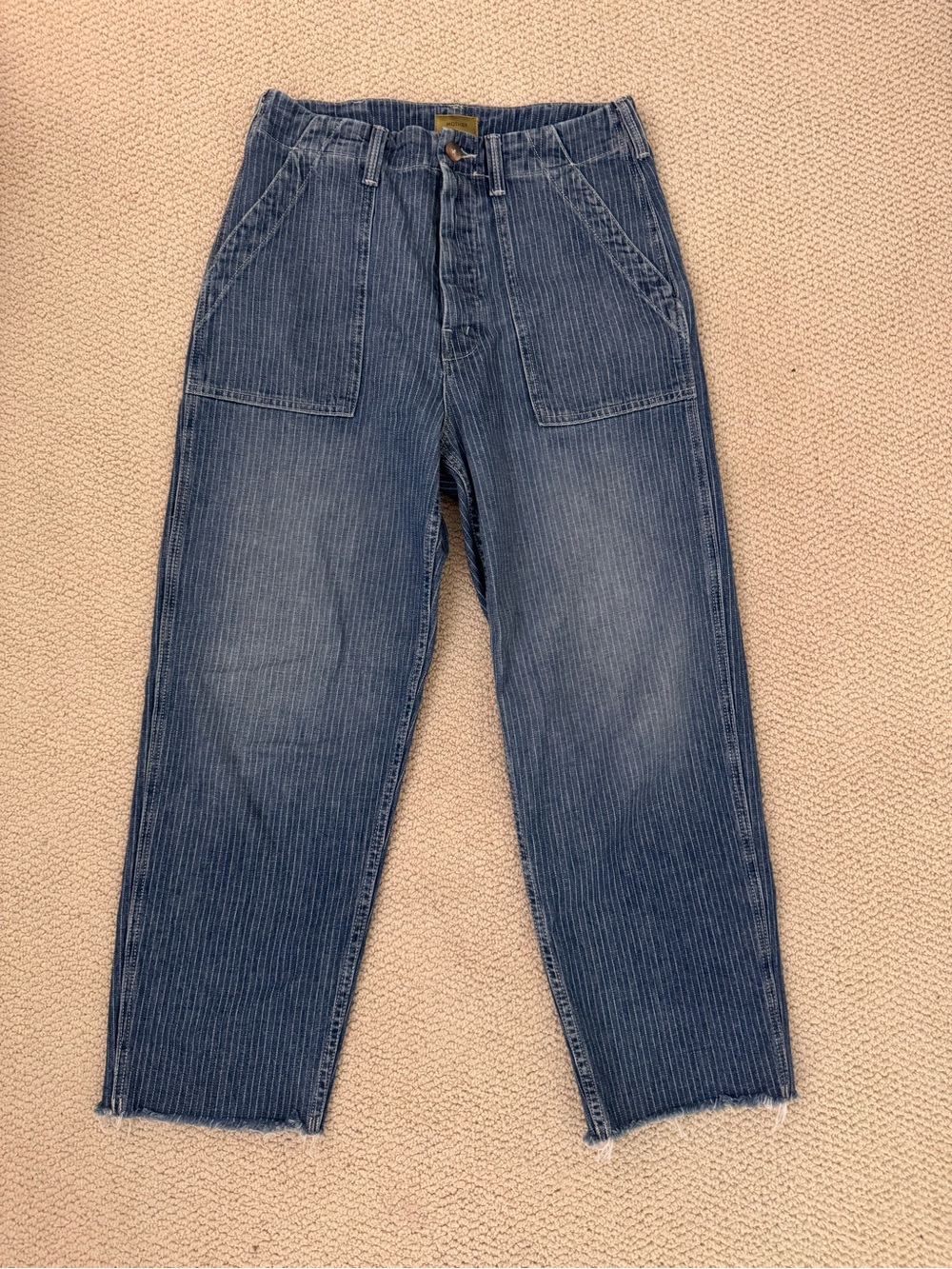 MOTHER Women's Blue Pinstripe Straight Jeans